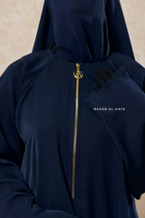 Navy Blue Intisar - Comfy Style Open Zipper - Silk Crepe