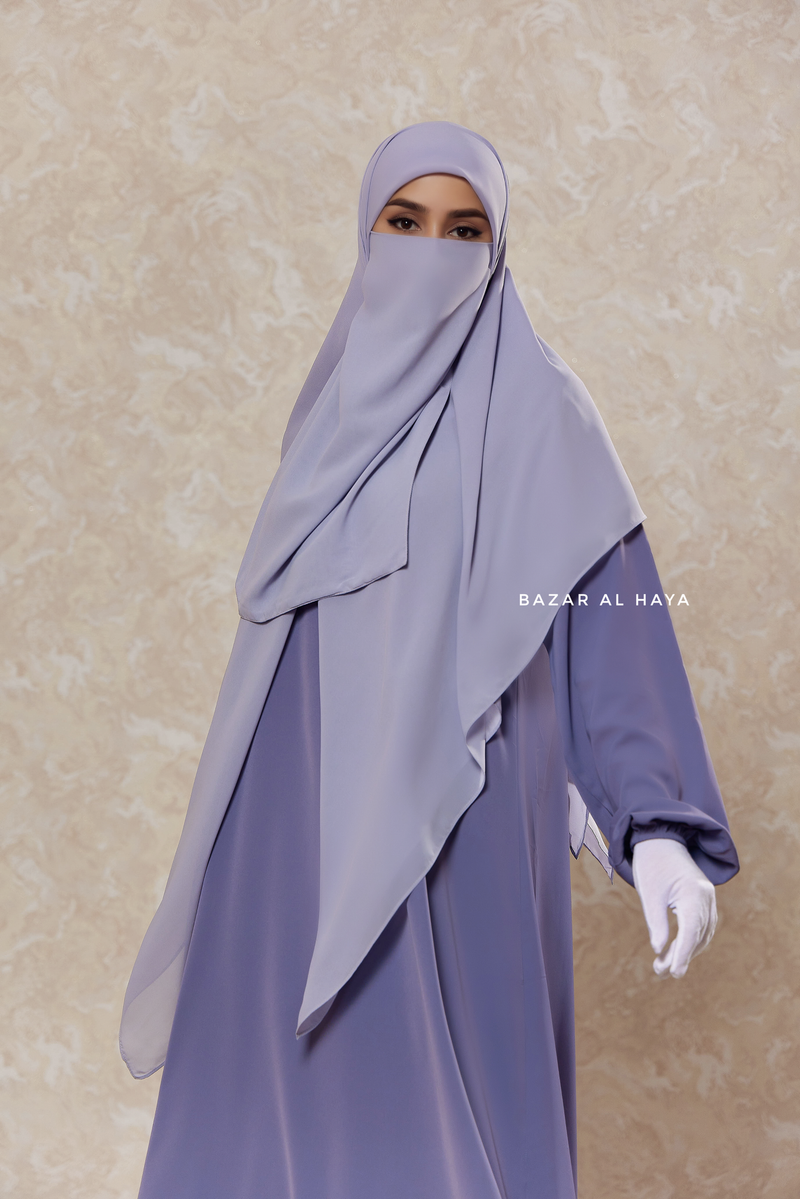 Silver Square Scarf With Half Niqab Set - Super Breathable - Quality
