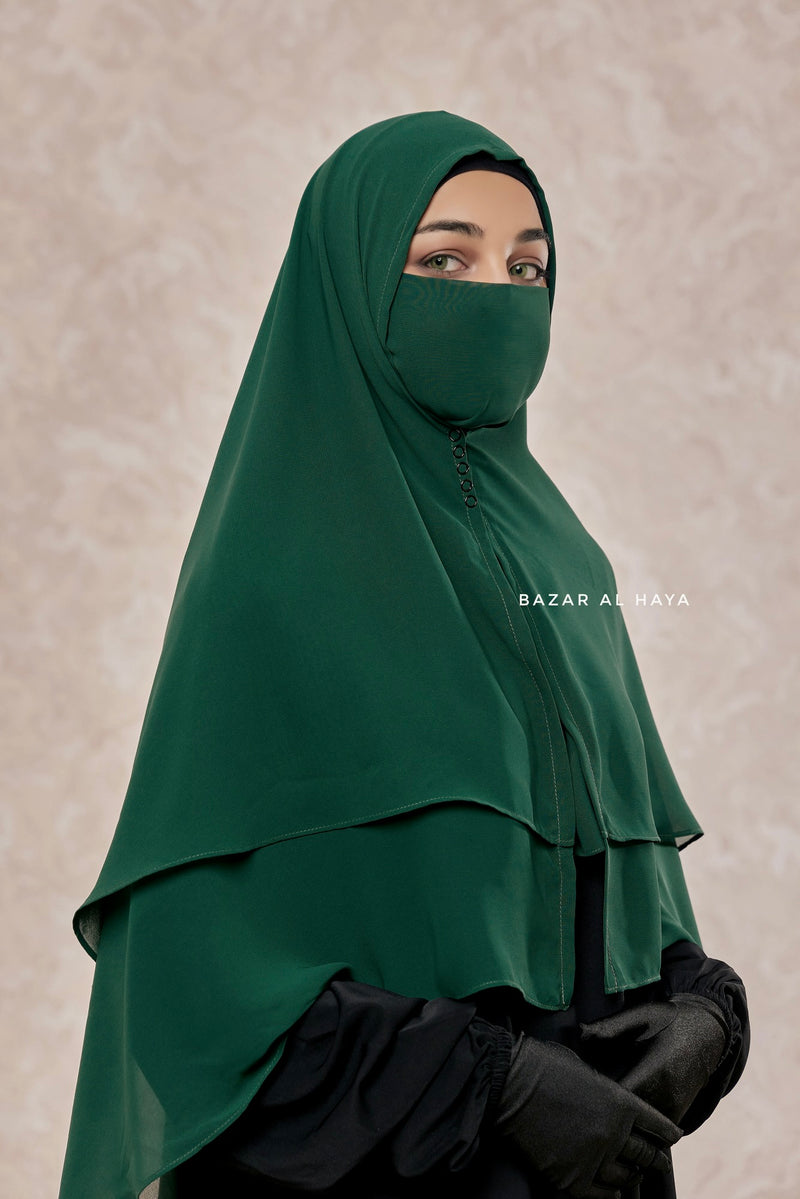 Emerald Two Layer Medium Snap Scarf, Khimar, Cape - Super Soft - 3 in 1