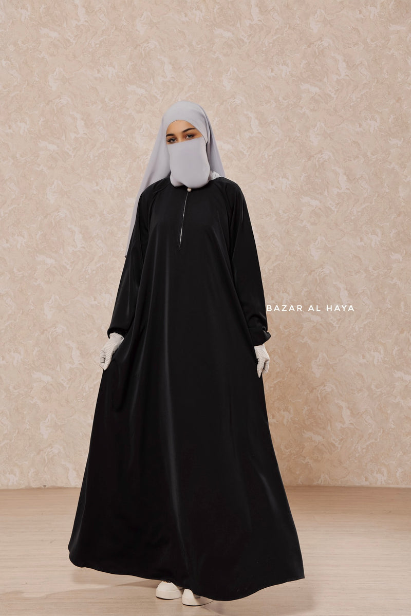 Black Salam 2 Abaya - Comfy Style Front Zipper - Nida