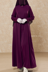 Salam 3 Purple Belted Abaya Dress - Front Zipper & Zipper Sleeves - Nida