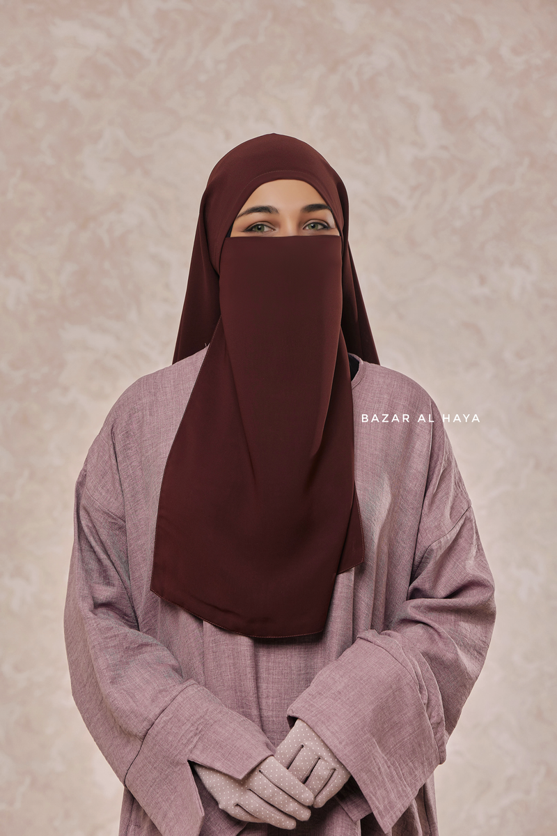 Brown Two Layer Medium Snap Scarf, Khimar, Cape - Super Soft - 3 in 1