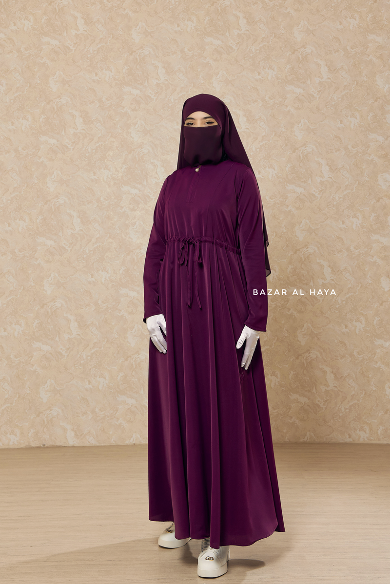 Salam 3 Purple Belted Abaya Dress - Front Zipper & Zipper Sleeves - Nida