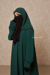 Rania Emerald Green Abaya Dress Half-Placket Button Front & Sleeve - Mediumweight Soft Crepe Cotton