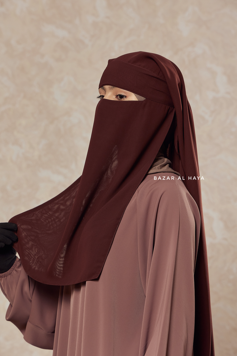 Brown Two Layer Scarf Niqab - Long & Wide - Super Breathable Veil