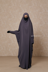 Steel Grey Sarah One Piece Jilbab - Zipper Sleeves - Silk Crepe