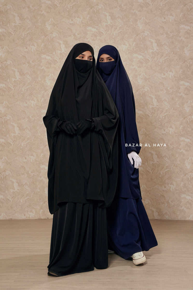 Hoor Black / Navy Two Piece Jilbab With Skirt- Long & Loose