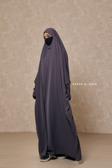 Steel Grey Sarah One Piece Jilbab - Zipper Sleeves - Silk Crepe