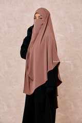 Taupe Rose Long Mubarak Diamond Khimar - Nida Extra Long