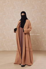 Latte Fathiya Open Front Abaya In Nida - Relaxed Fit