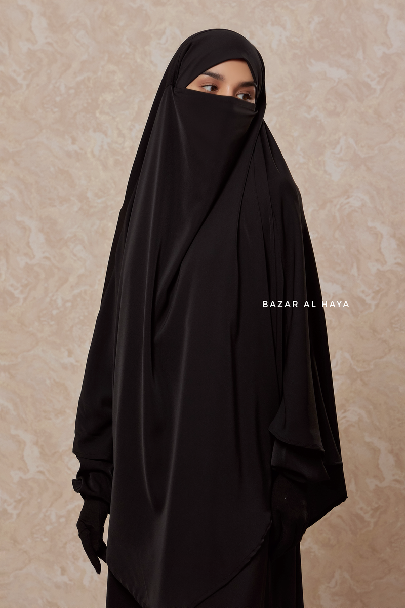 Black Salam 2 Abaya & Mubarak Khimar Maxi Set - Silk Crepe