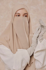 Creme Beige Scarf With Half Niqab Set - Super Breathable - Medium & Large