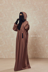 Kalina Brunette Hooded Abaya Dress With Pockets - Mediumweight Silk Crepe