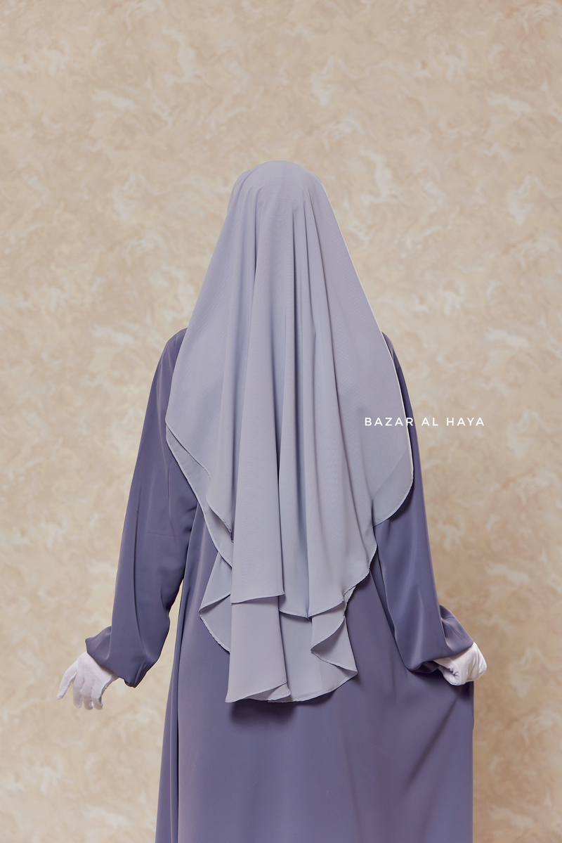 Silver Two Layer Niqab - Premium Wool Chiffon - Medium