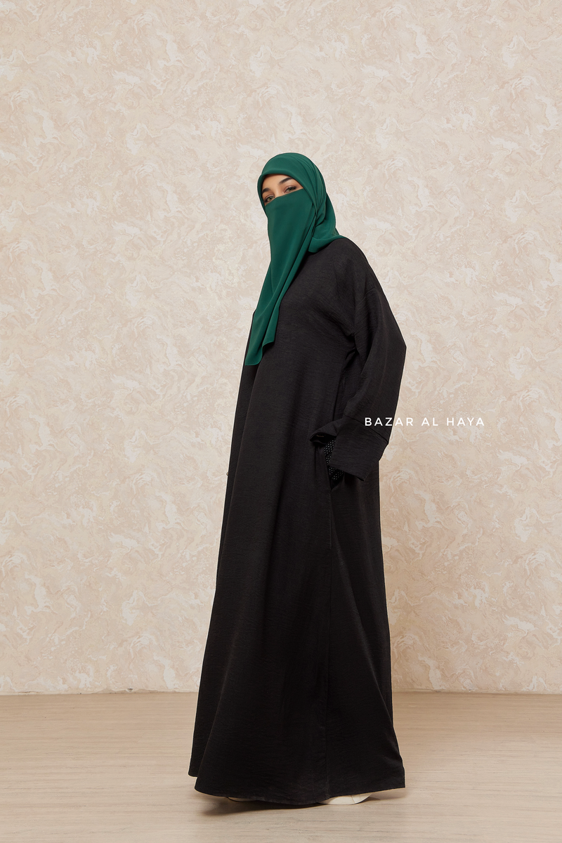 Black Rahima Loose Fit Comfy Abaya With Pockets - Leon