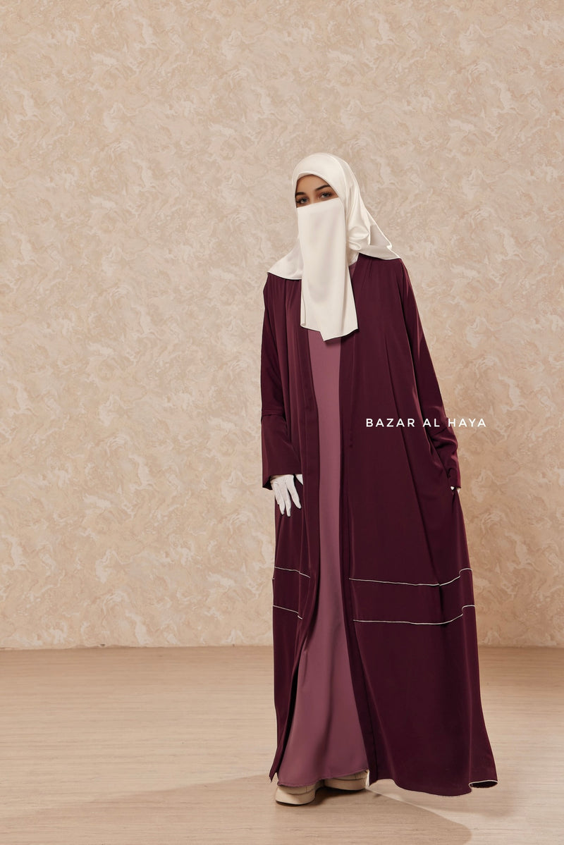 Mulberry Fathiya Open Front Abaya In Nida - Relaxed Fit