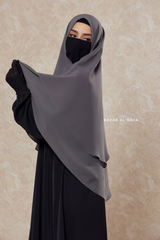 Grey Two Layered Three -In- One Snap Scarf, Khimar, Cape - Medium