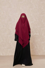 Maroon Pari Two Layered Diamond Khimar - Crepe Chiffon