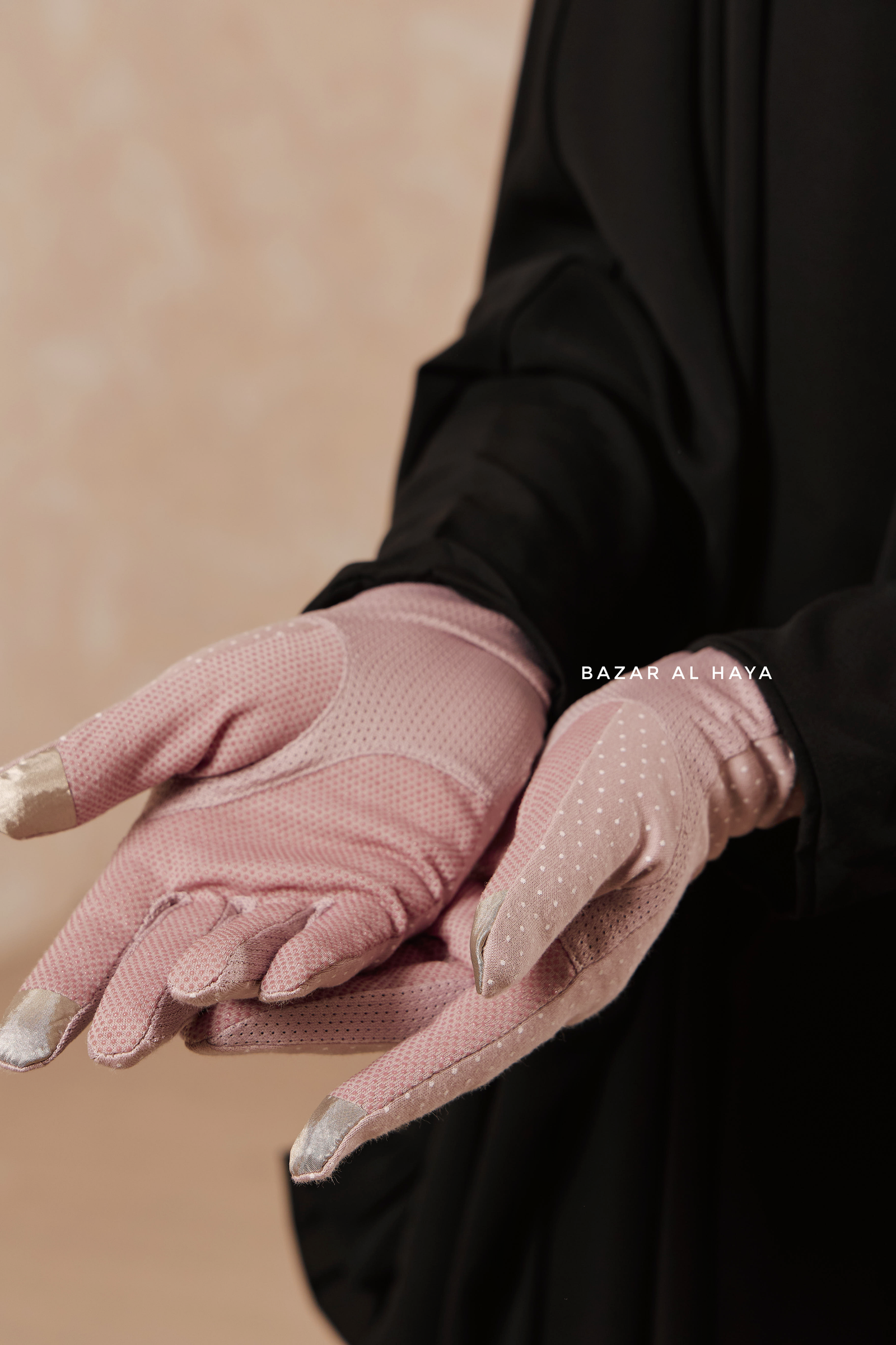 Dusty Pink Touch Screen Dotted Long Gloves