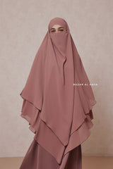 Taupe Rose Pari Layered Khimar & Salam 2 Abaya Set