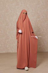 Peach Sarah One Piece Jilbab - Zipper Sleeves - Silk Crepe