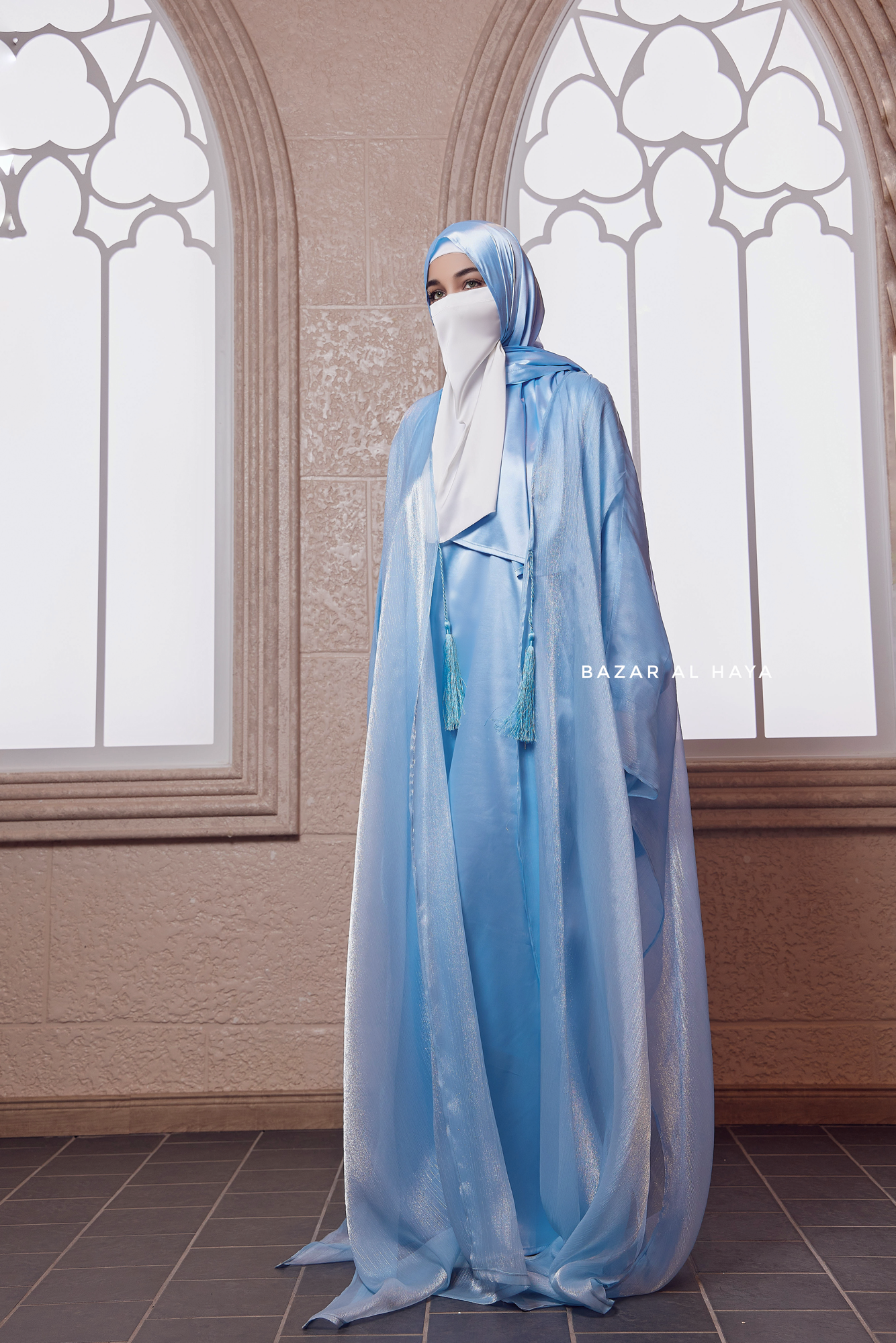 Humair Shop Humaira 3 Piece Abaya Set In Blue Organza Luxurious Kaftan With Inner ...