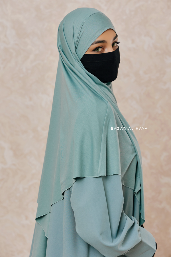 Mint Cotton Eliza Short Triangle Diamond Khimar - Soft Breathable Cotton