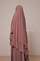 Taupe Rose Pari Layered Khimar & Salam 2 Abaya Set