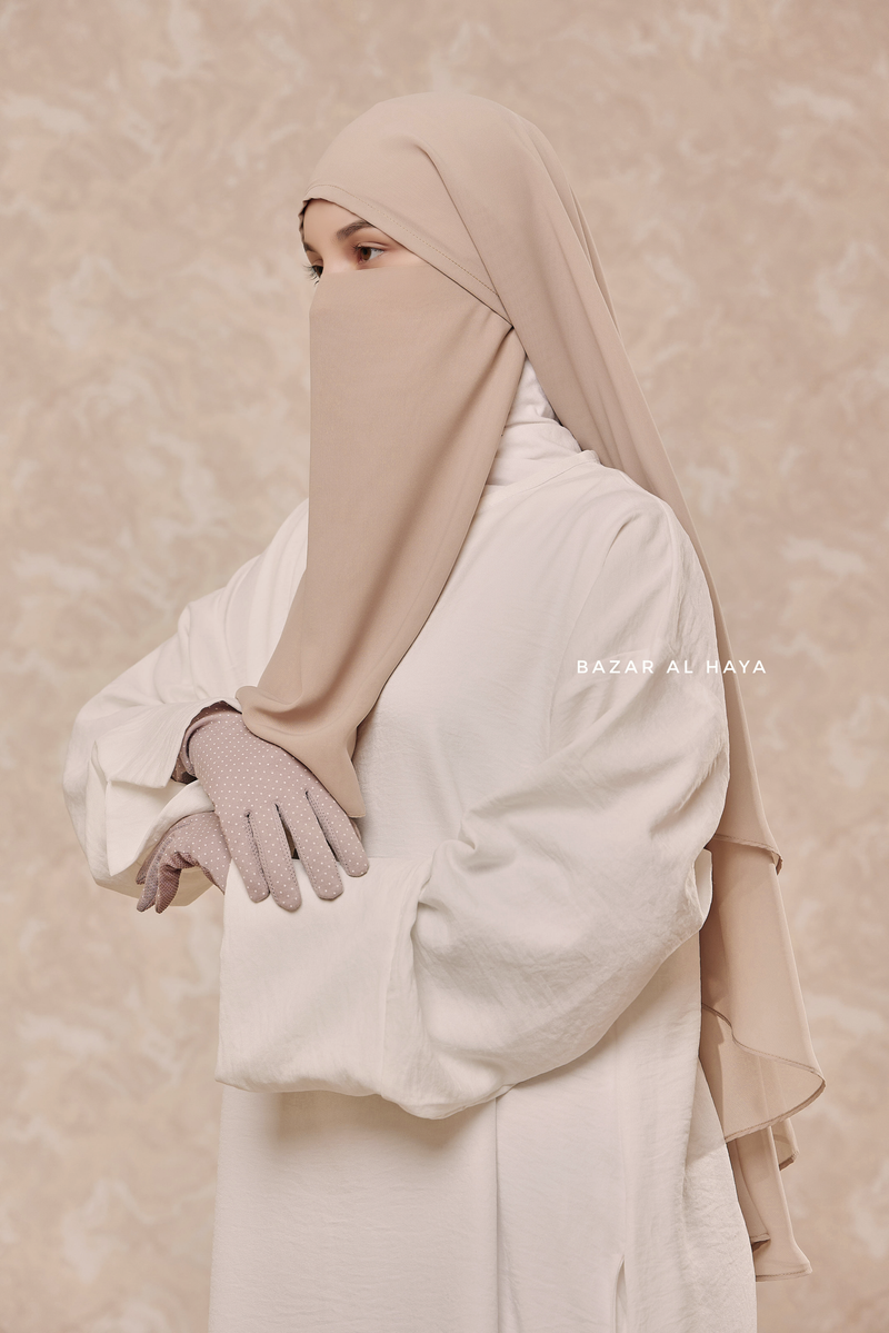 Two Layered Creme Beige Snap Scarf, Khimar, Cape - Super Soft - 3 in 1