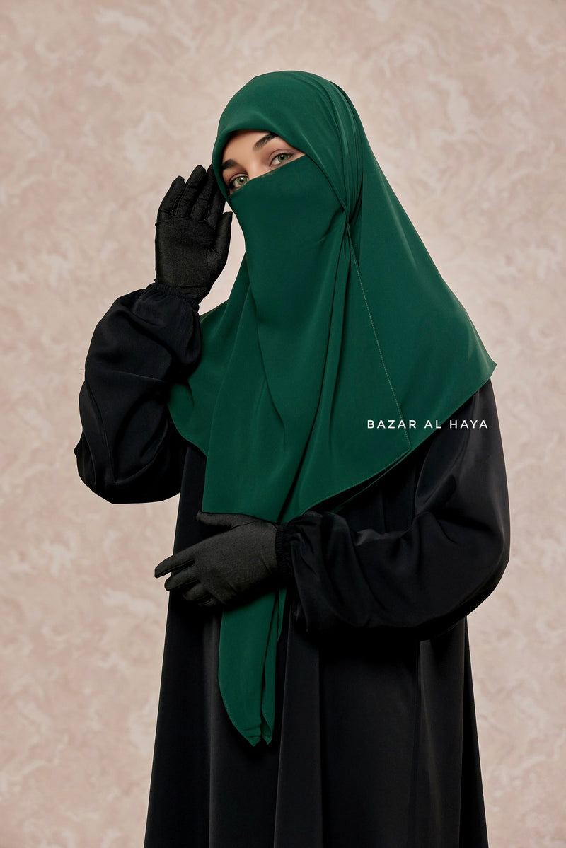 Square Scarf With Half Niqab Set in Emerald - Super Breathable