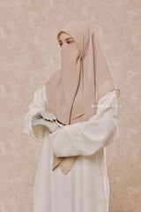 Creme Beige Scarf With Half Niqab Set - Super Breathable - Medium & Large