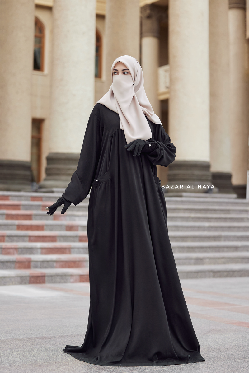 Layla Black Abaya Dress - 100% Cotton Summer Relaxed Fit Dress With Pockets M Layla Black Abaya Dress - 100% Cotton Summer Relaxed Fit Dress With Pockets M