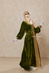 Pistachio Irfah Luxurious Plush Pombarch Kaftan - Abaya Dress With Belt