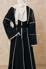 Black Fazeela Open Front Abaya In Classic Design - Premium Silk Crepe