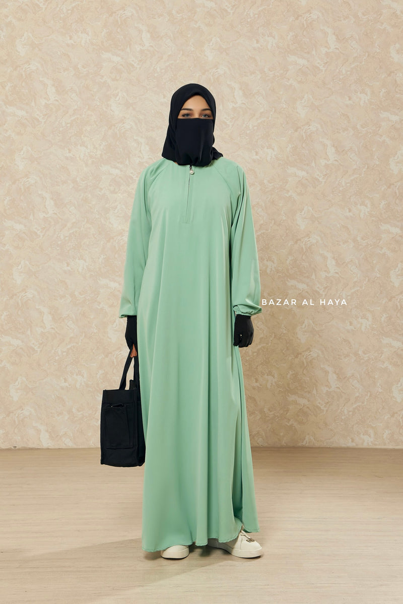 Mint Salam 2 Abaya - Comfy Style Front Zipper - Nida