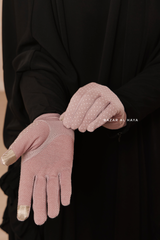 Dusty Pink Touch Screen Dotted Long Gloves - One Size