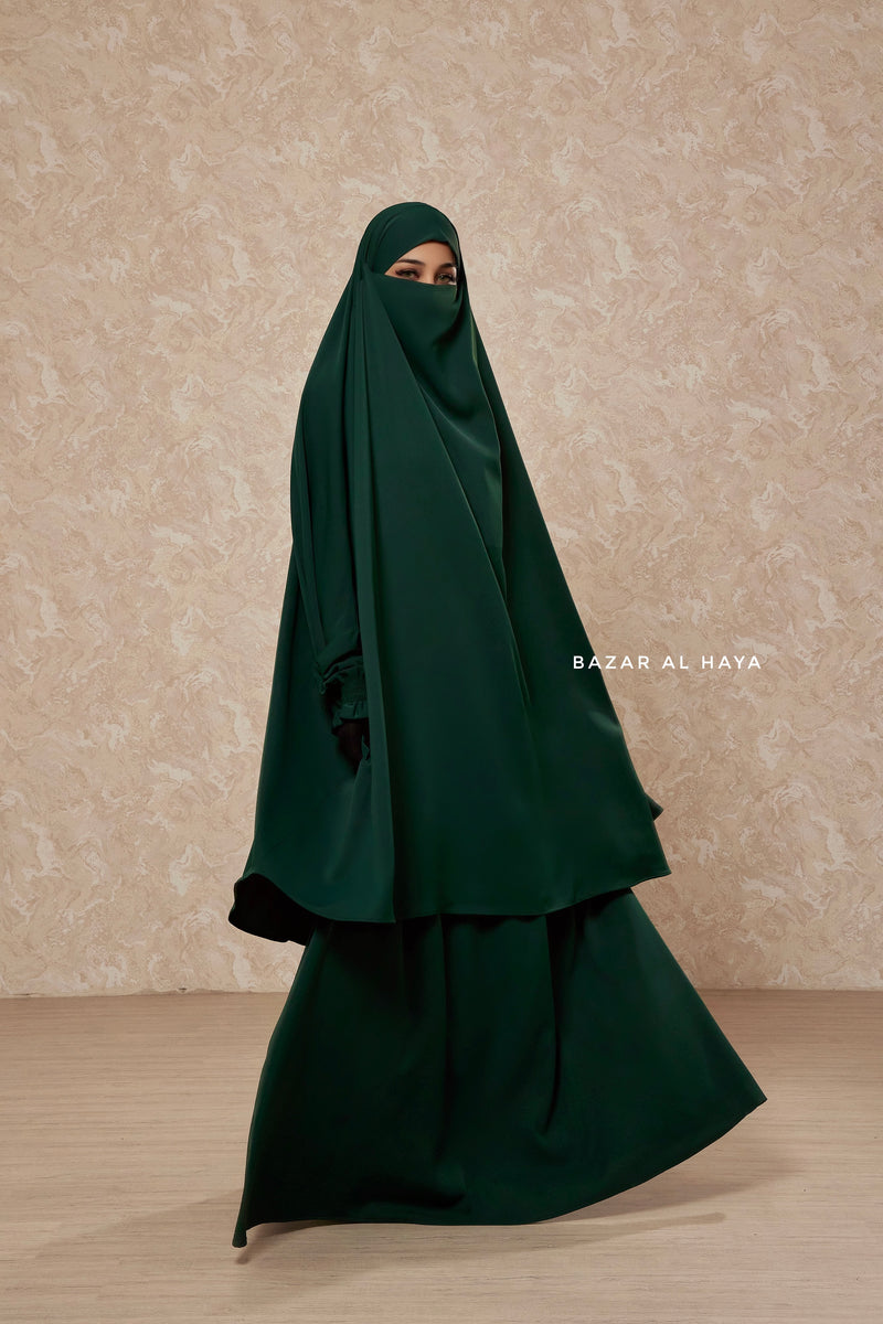 Green Emerald  Hoor - Two Piece Jilbab With Skirt- Long & Loose