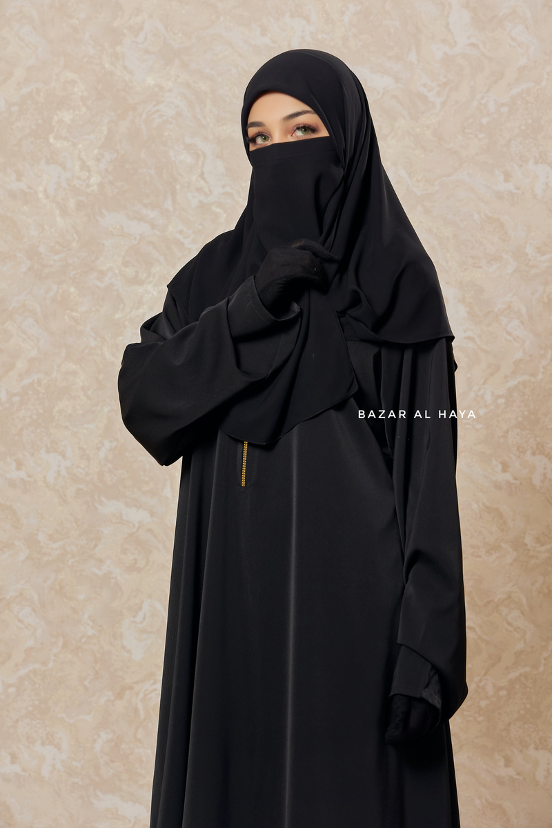 Black Intisar - Comfy Style Open Zipper - Silk Crepe