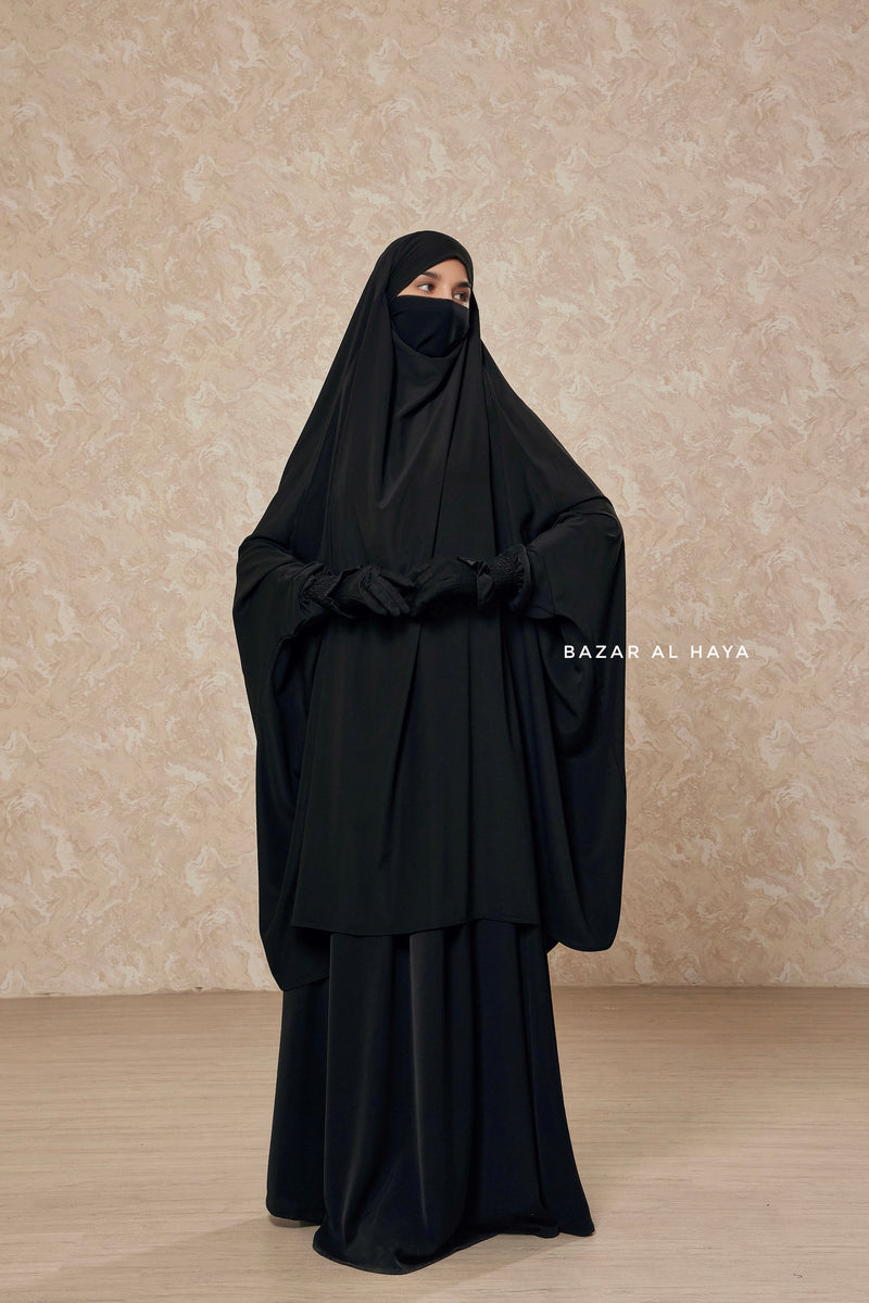 Black  Hoor - Two Piece Jilbab With Skirt Set- Nida