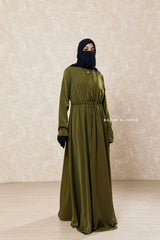 Olive Salam 3 Adjustable Belted Abaya Dress - Front Zipper & Zipper Sleeves - Nida