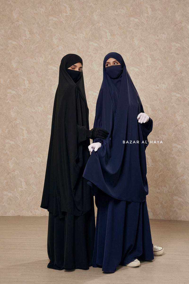 Hoor Black / Navy Two Piece Jilbab With Skirt- Long & Loose