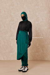 Emerald Black Modest Swimwear 4 Piece Set With Swimdress, Khimar, & Pants - Comfort Swimsuit