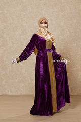 Purple Irfah Luxurious Plush Pombarch Kaftan - Abaya Dress With Belt