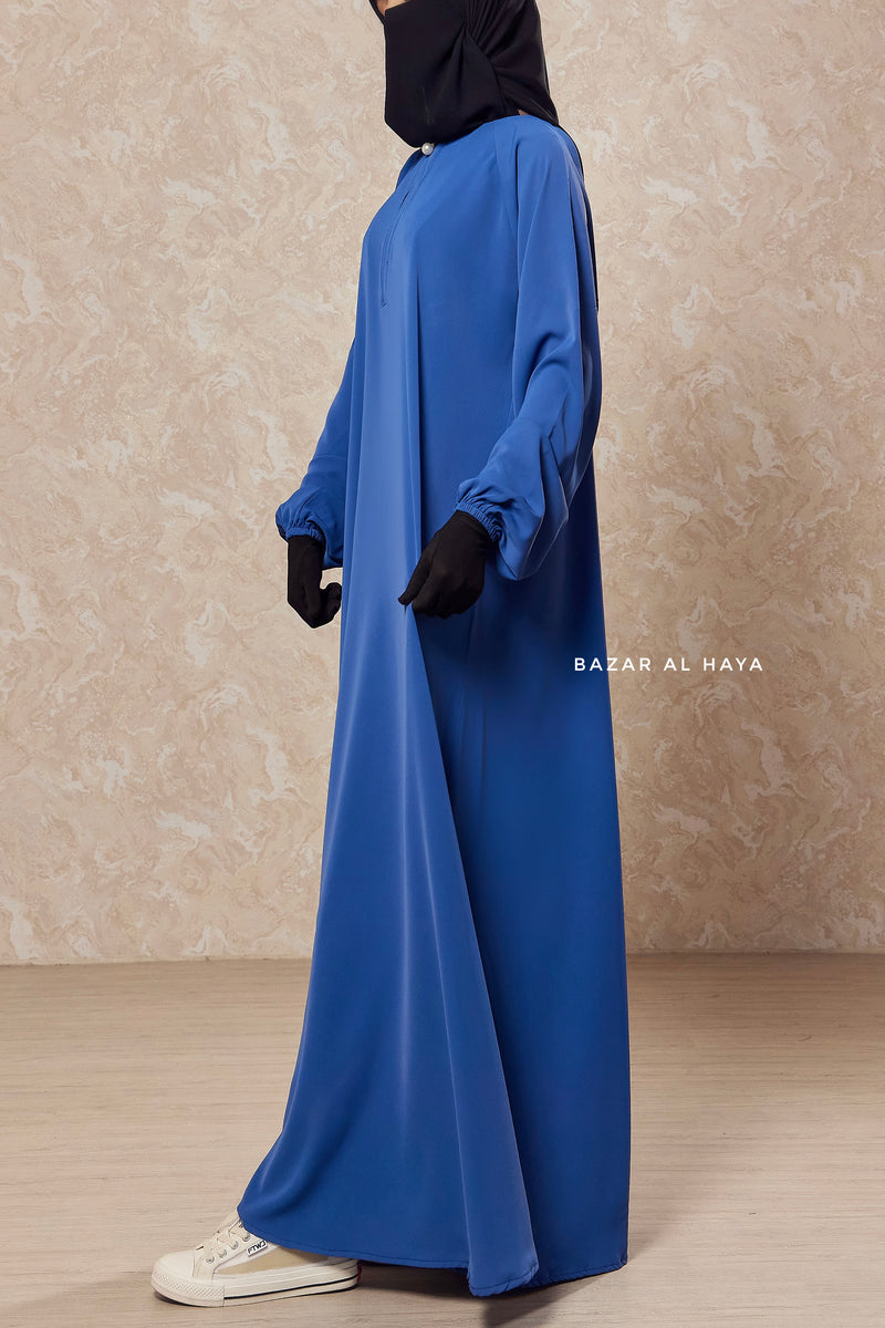 Steel Blue Salam 2 Abaya -  Comfy Style Front Zipper - Nidha