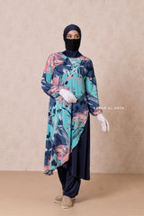 Floral Print Modest Swimwear Three Piece Set - Swimdress, Khimar, & Pants - The Comfort