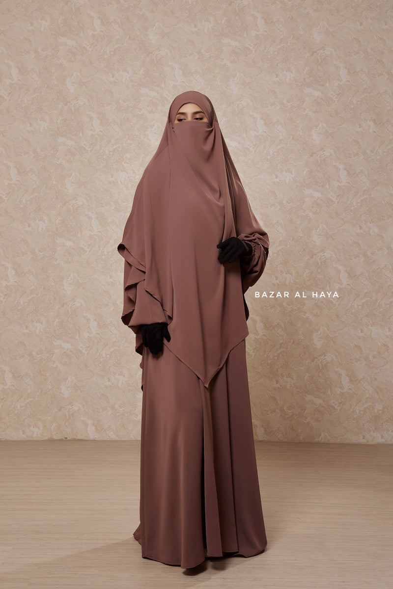 Taupe Rose Salam 2 Abaya & Mubarak Khimar Two Piece Set - Nida