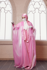 Humaira 3 Piece Abaya Set In Pink Organza Luxurious Kaftan With Inner Dress Scarf