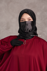 Badra Burgundy Butterfly Abaya With Chiffon Flair & Zipper Sleeves - Silk Crepe