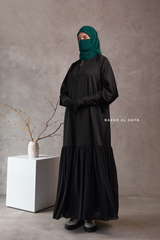Badra Black Butterfly Abaya With Flair Bottom & Zipper Sleeves - Silk Crepe