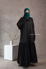Badra Black Butterfly Abaya With Flair Bottom & Zipper Sleeves - Silk Crepe